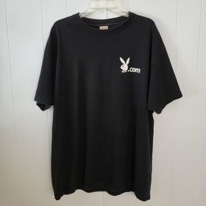 PLAYBOY | VTG 90's Black T-Shirt Dot-Com White Bunny Logo Collectable Men's XL